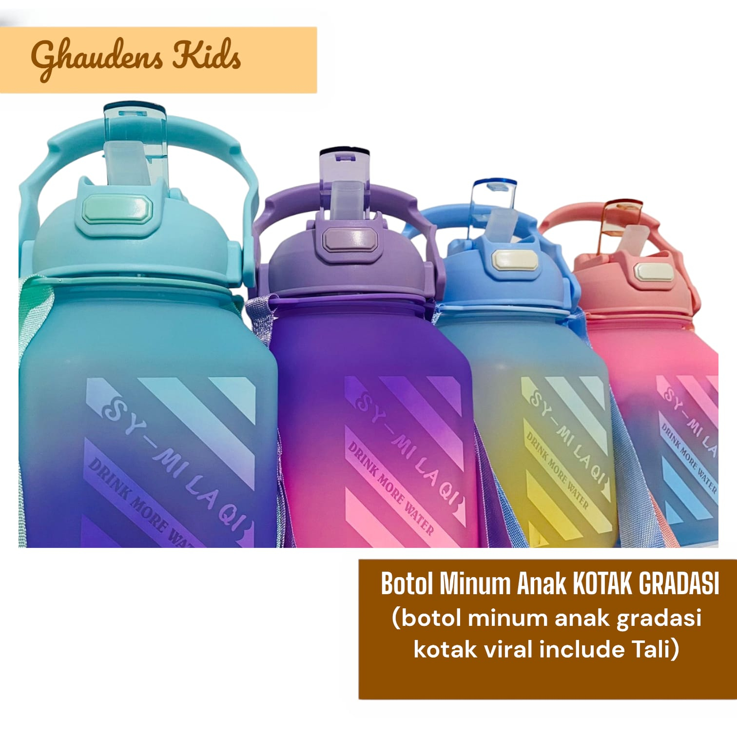 Botol Minum Anak Gemoy Motivasi Kotak Gradasi Viral 1200ML Free Sticker