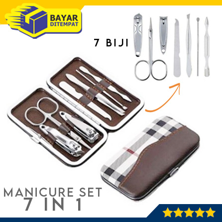 Alat Manikur Pedikur Set 7 In1 Dompet Manicure Pedicure Pembersih Kuku Pinset Gunting Korek Telinga Kuping