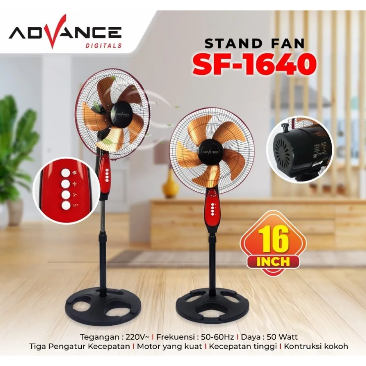 Kipas Angin Berdiri Tornado 16&quot; Stand Fan Besi Baling Baling 5 Gold Seris