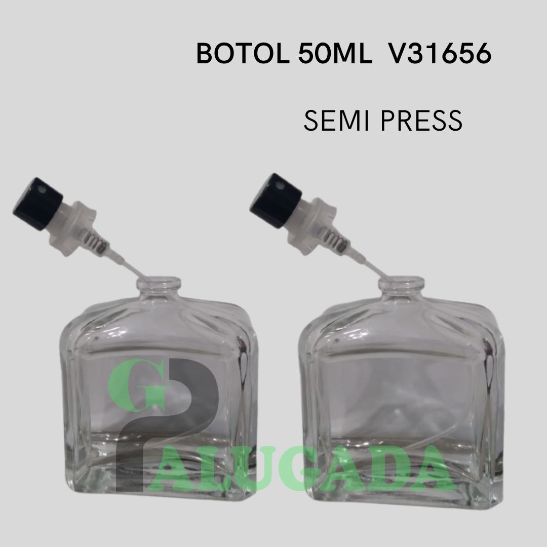 BOTOL PARFUM | 50ML BOTOL V31656 TUTUP HITAM SEMI PRESS | PERLUSIN