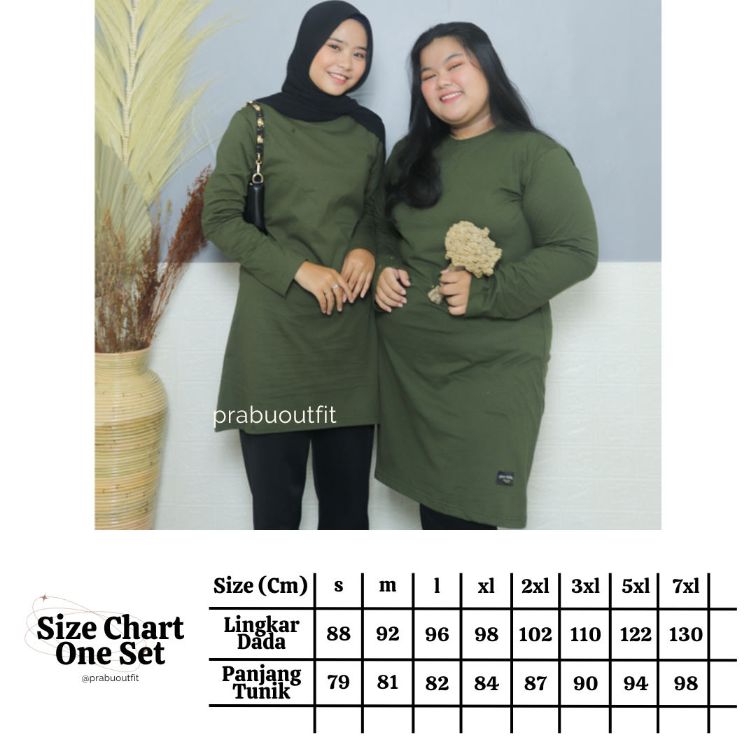 prabu outfit - kaos tunik wanita tangan panjang oversize bahan katun combed 24's original hijau Army