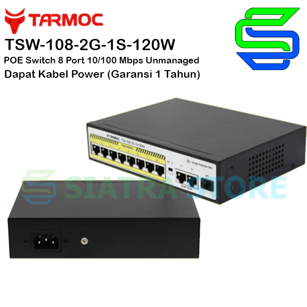 Tarmoc TSW-108-2G-1S-120W 8 Port 10/100 | POE 802.3af/at POE Switch 120W