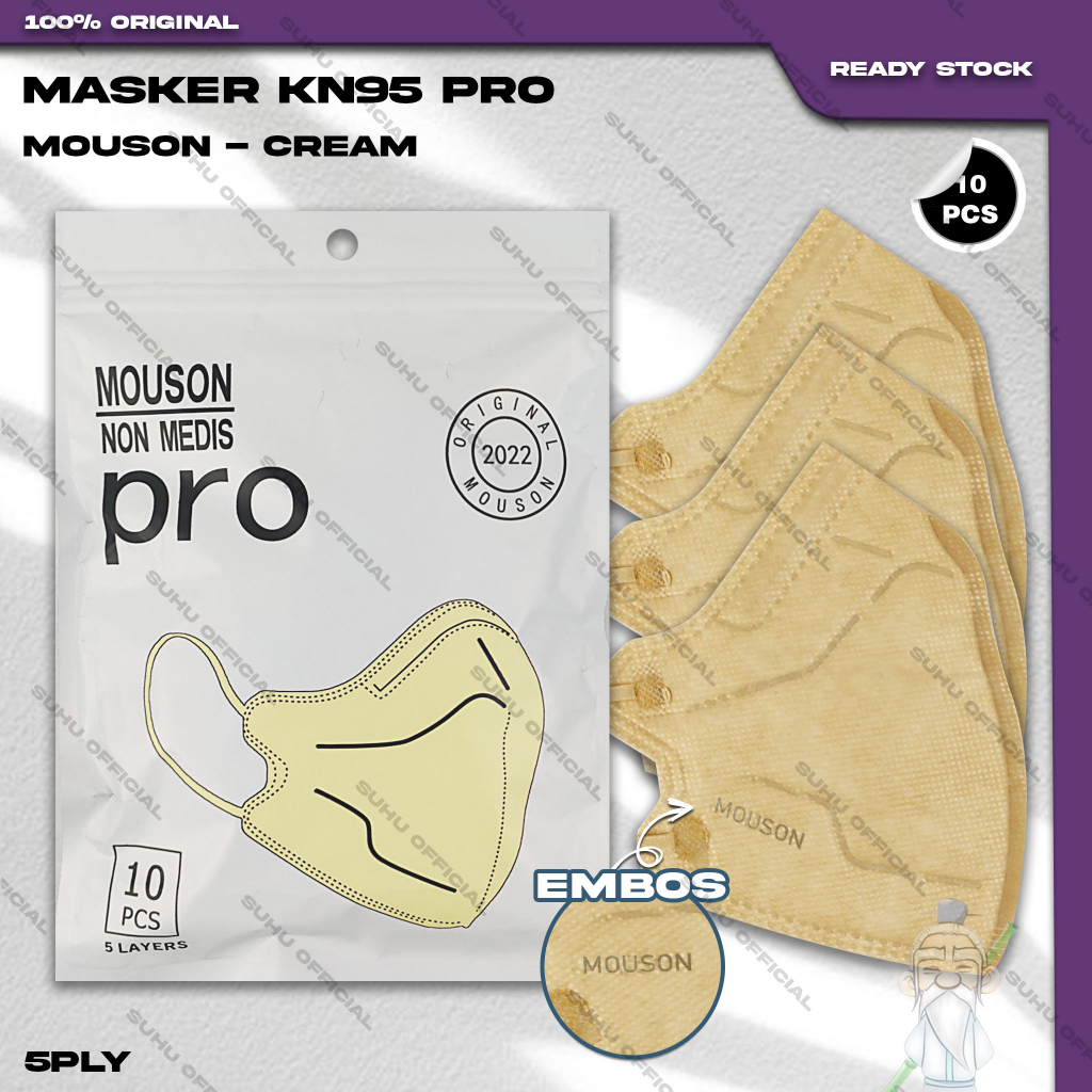 Masker KN95 PRO MOUSON 5Ply Isi 10Pcs Cream Coklat Muda Hybrid KN 95 5 Ply Earloop Surgical Mask