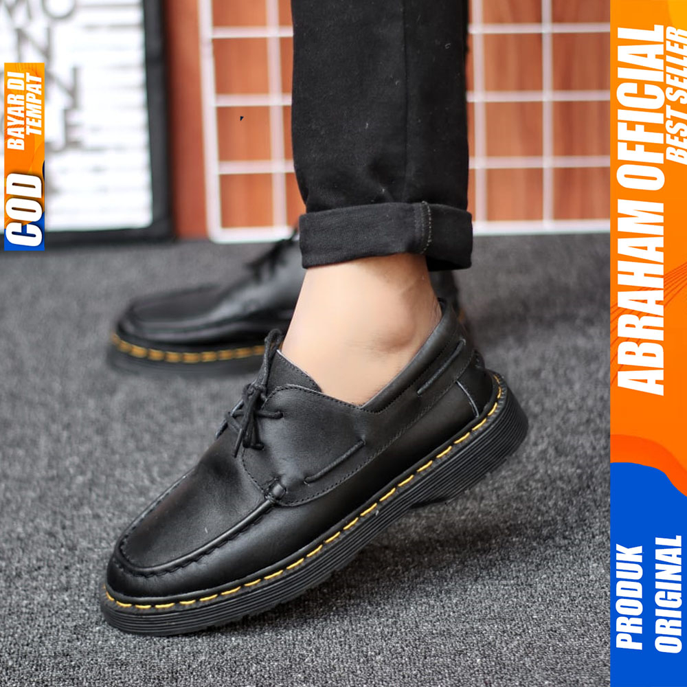 Sepatu Formal Kulit Docmart Pria Casual Pantofel Kerja Pria Hitam Abraham