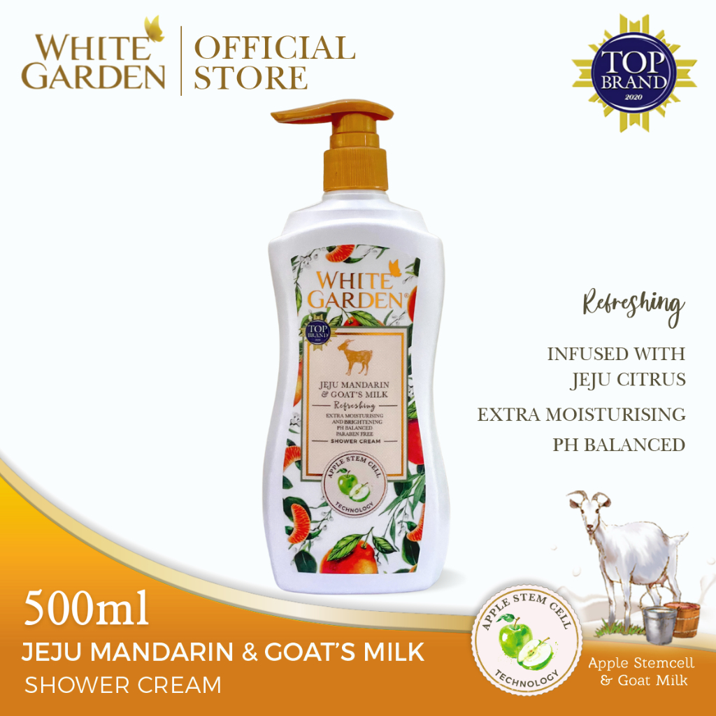 WHITE GARDEN Jeju Mandarin & Goat's Milk Shower Cream Sabun Mandi Cair Susu Kambing 500ml
