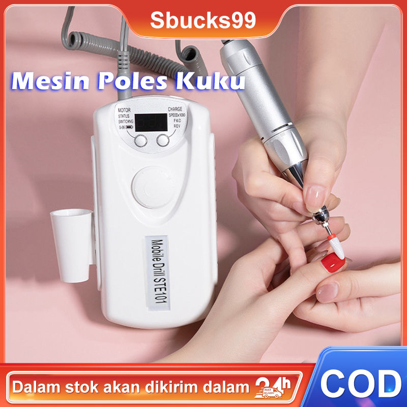 Mesin Poles Kuku Elektrik Rechargeable Nail Drill Polisher Grinding Untuk Manicure / Nail Art Alat  pink / putih Nail beauty