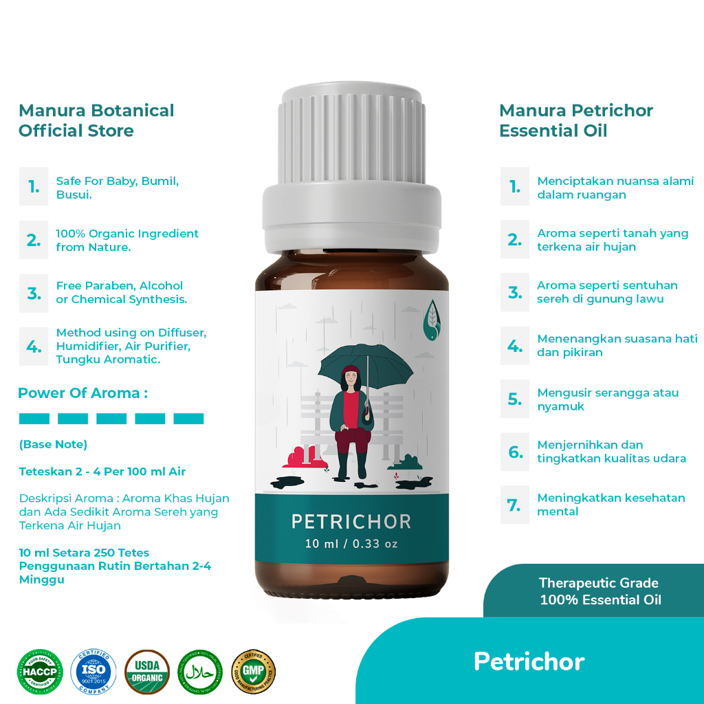 Petrichor Manura Oil Aromatherapy Certified Organic &amp; Therapeutic Grade Natural 100%