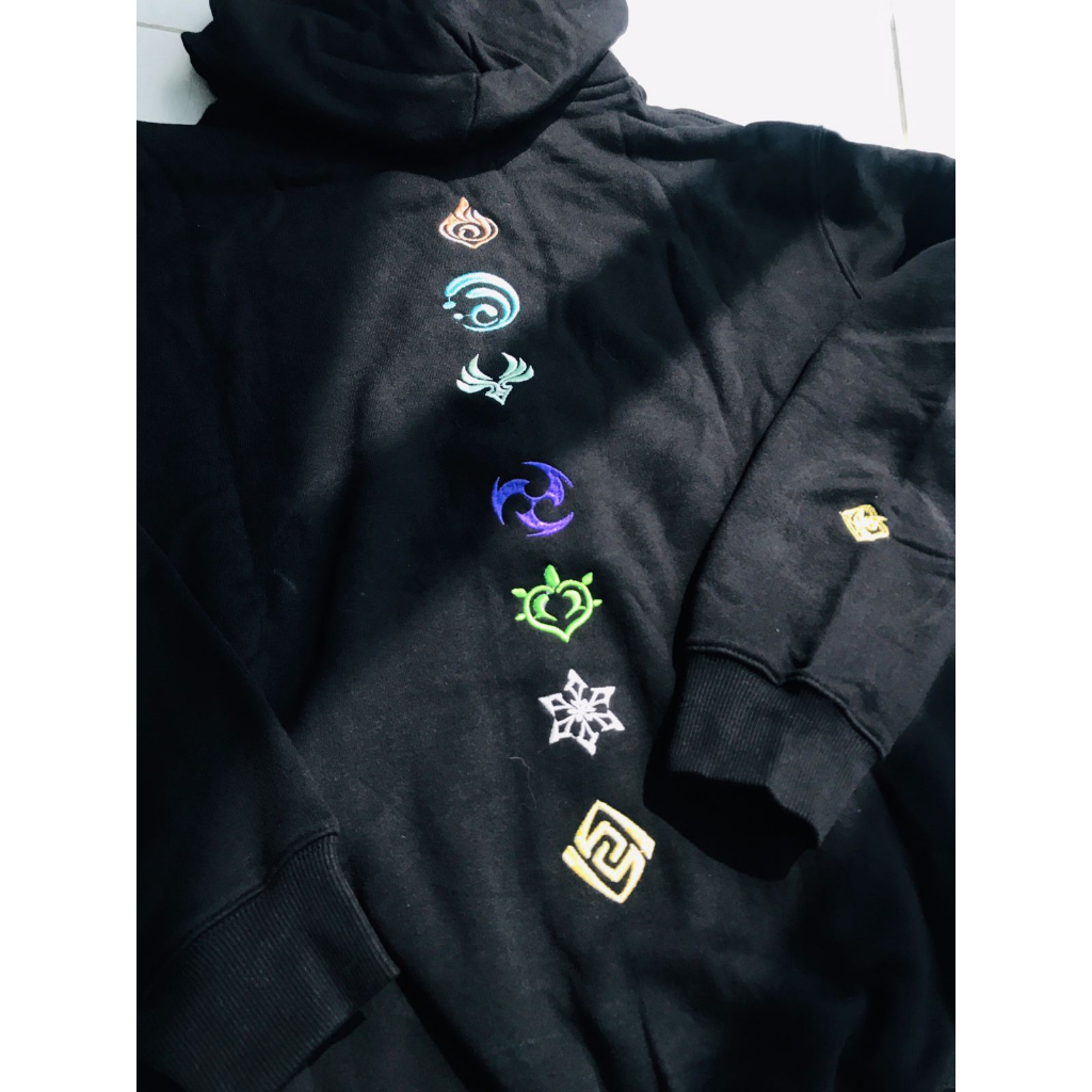 Hoodie Genshin Logo Embroidery Black Gaming Genshin Impact