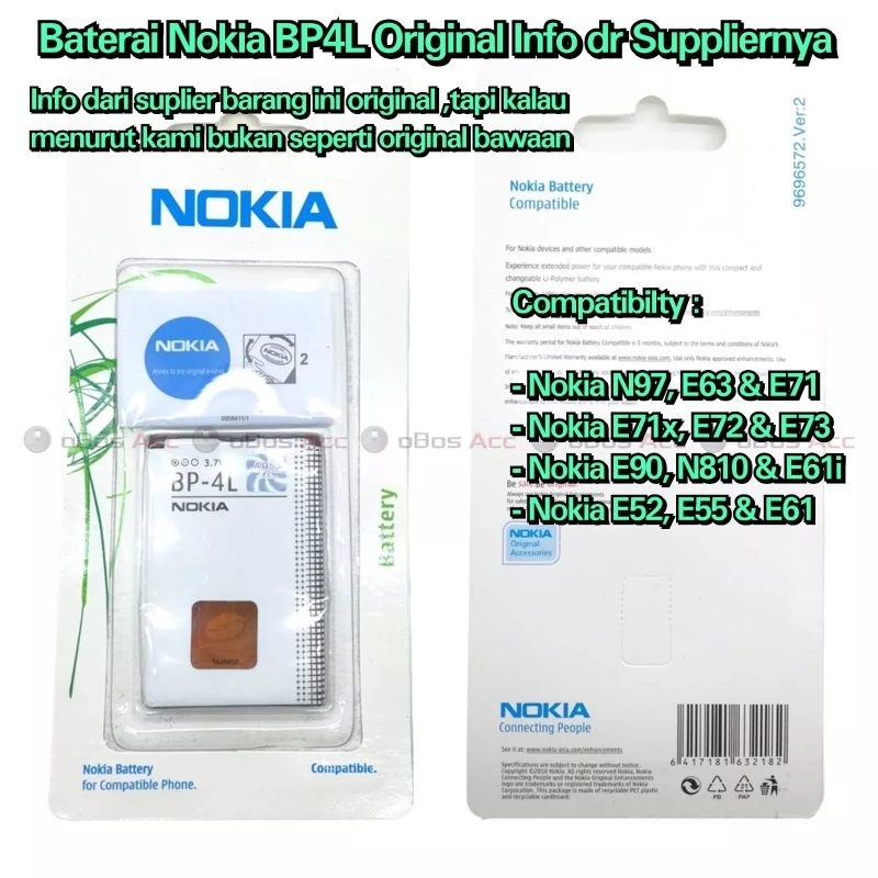 Baterai Nokia BP4L Original Info Suppliernya baterai Nokia N97, E63, E71, E72, E73, E90 dll