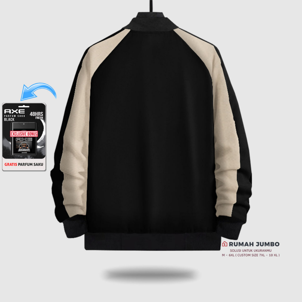 Jaket Bomber Varsity Oversize (M - 6XL) Baseball Custom N BLACK CREAM