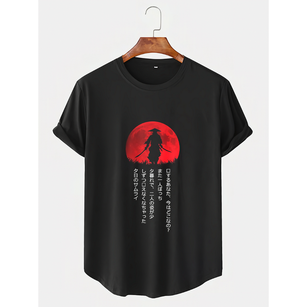 GALETHA baju kaos Distro Samurai Jepang Oversize katun combat 30s Lengan Pendek Terbaru / kaos Pria 