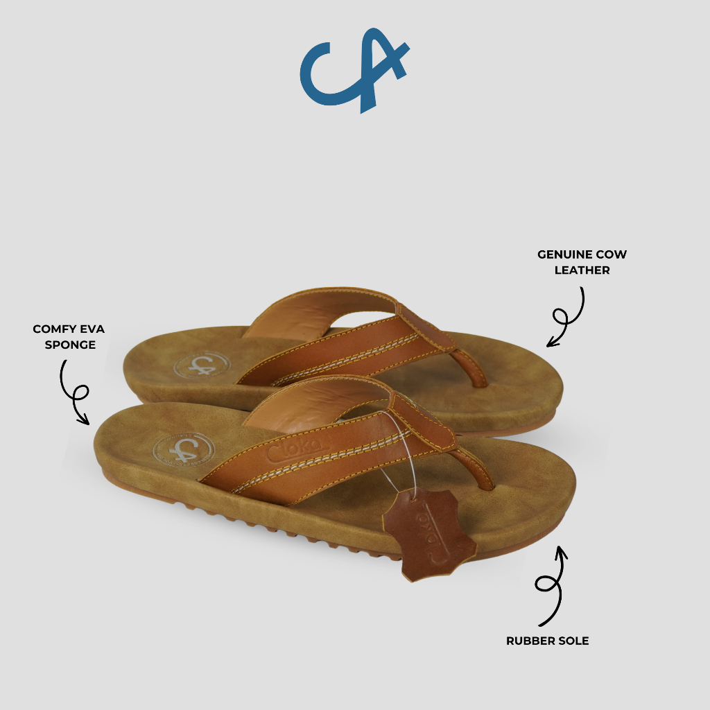 Sandal Jepit Pria Cloka Kulit Sapi Sendal Cowok Genuine Leather Anti Slip - Pavard