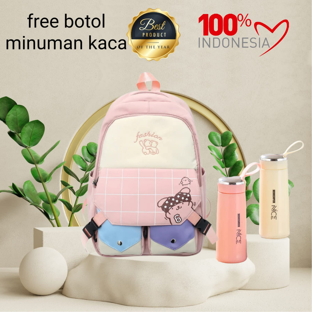 OLSHOPGROSIRBANDUNG-Tas Ransel Wanita Motif BERUANG Korean Style Backpack Sekolah Perempuan Stylish - 2023