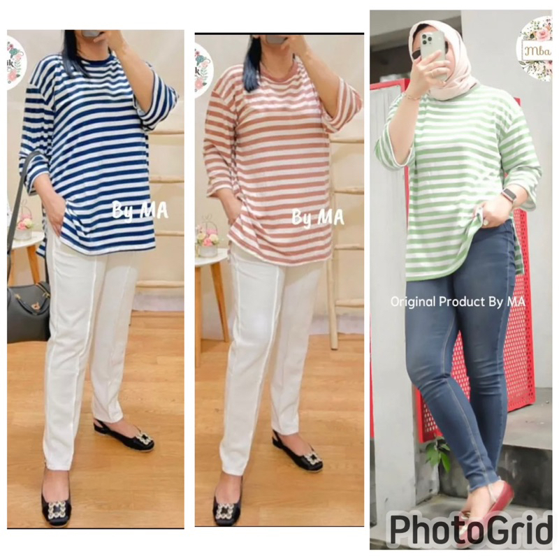 9435 atasan wanita salur oversize kaos import atasan wanita jumbo