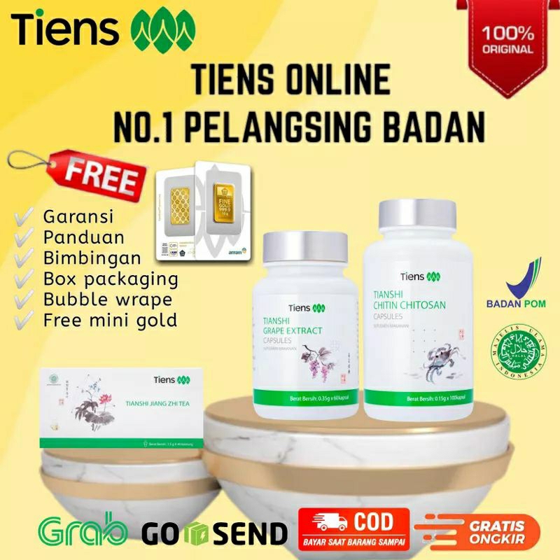 Paket ORI Pelangsing badan Tiens Original Jiang Zhi Tea + Grape extract + Chittin chitosan