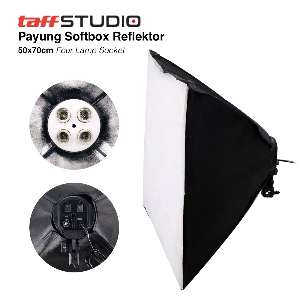 TaffSTUDIO Payung Softbox Reflektor 50x70cm E27 Four Lamp Socket KS65