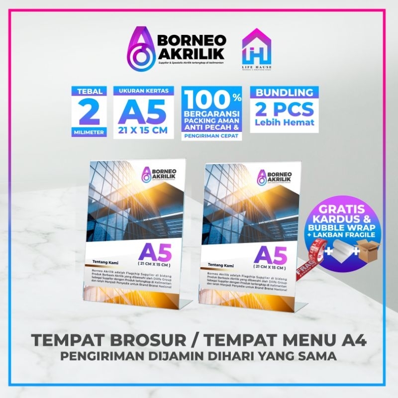 

(PAKET 2 PCS) TEMPAT BROSUR A5 TYPE L TEMPAT BROSUR RESTORAN MEDIA PROMOSI AKRILIK A5 LIFEHAUSE INDONESIA