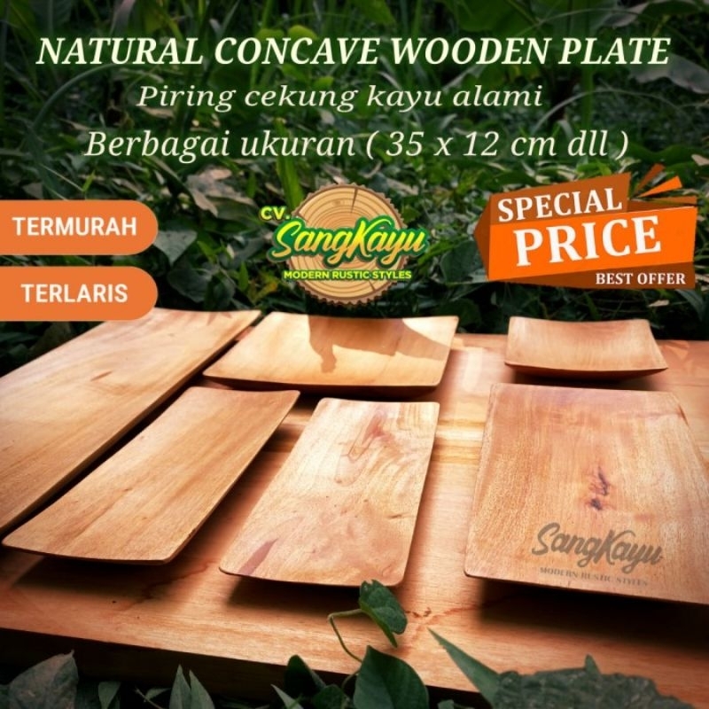 Rectangle wooden plate 12x35 cm piring kayu cekung piring mangkok saji