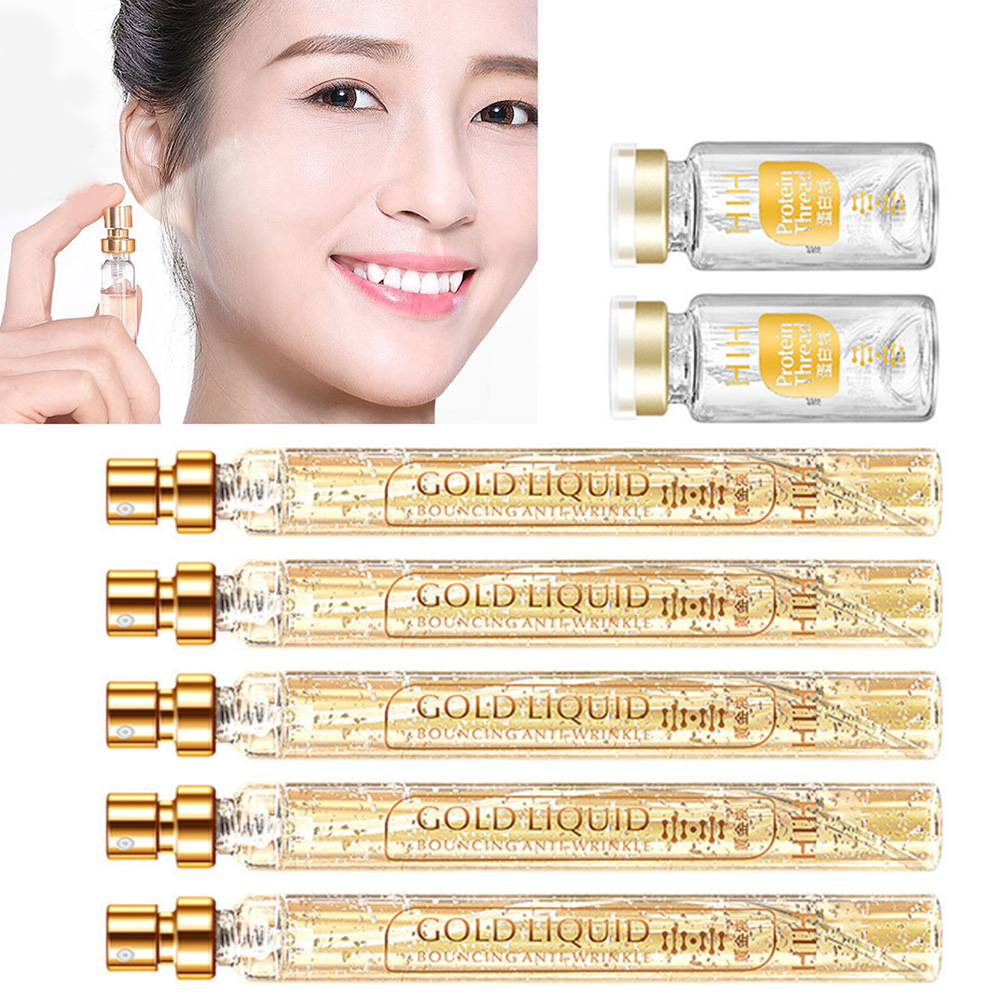 HIH Set Garis Kolagen Emas Anti-keriput Pemutih Benang Collagen Pengencang Wajah Tanam Benang Tanpa Jarum Gold Protein Line