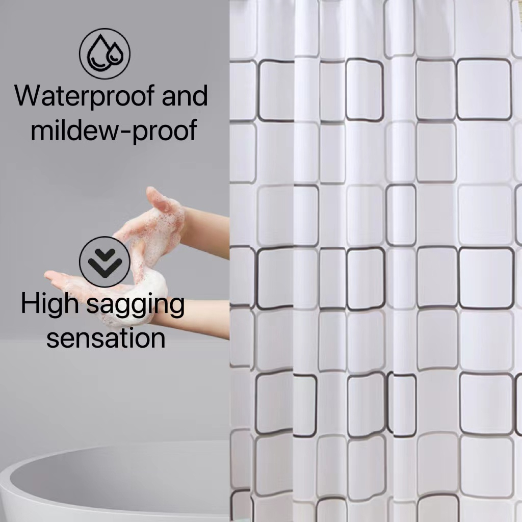 Yhome Tirai Kamar Mandi Bahan Tebal / Shower Curtain / Tirai Plastik Anti Jamur / Sudah Dilengkapi