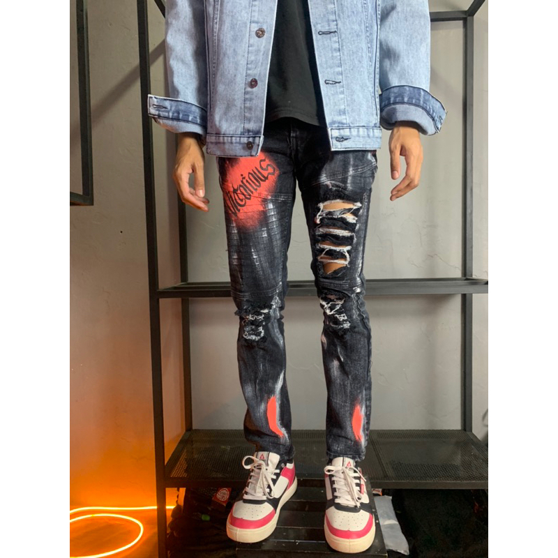 Celana Panjang Pria Sobek Bikers VICTORIOUS | Bikers Rider Riped | Jeans Sobek Lutut | Jeans Panjang