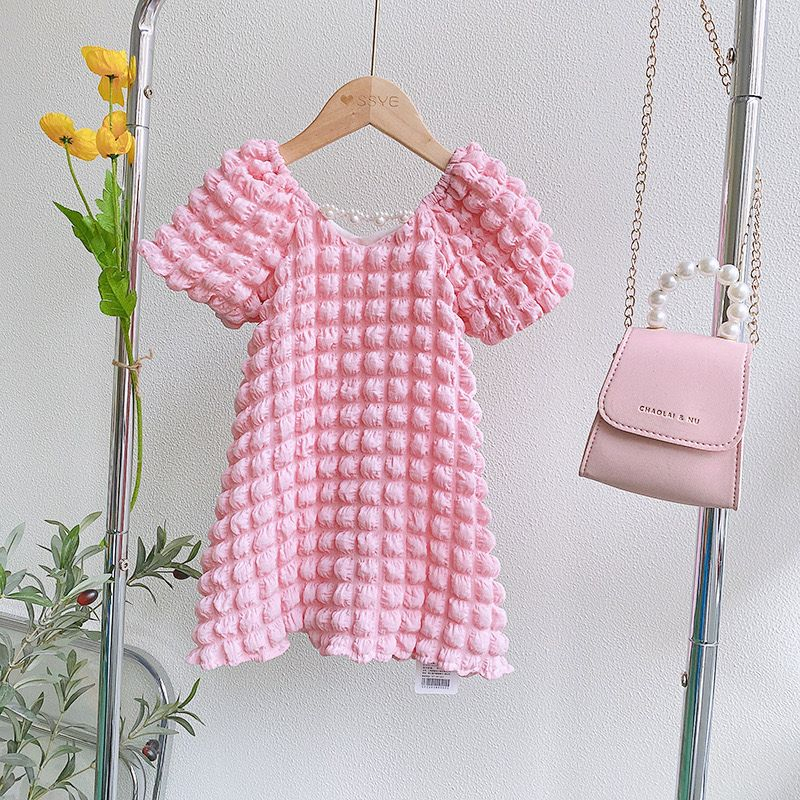 Dress Anak Perempuan Motif Katun Timbul Neck Mutiara