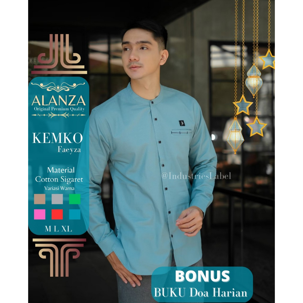 ALANZA MUSLIM ORIGINAL Koko kurta baju muslim pria lengan panjang warna Blue toska artSTAM03