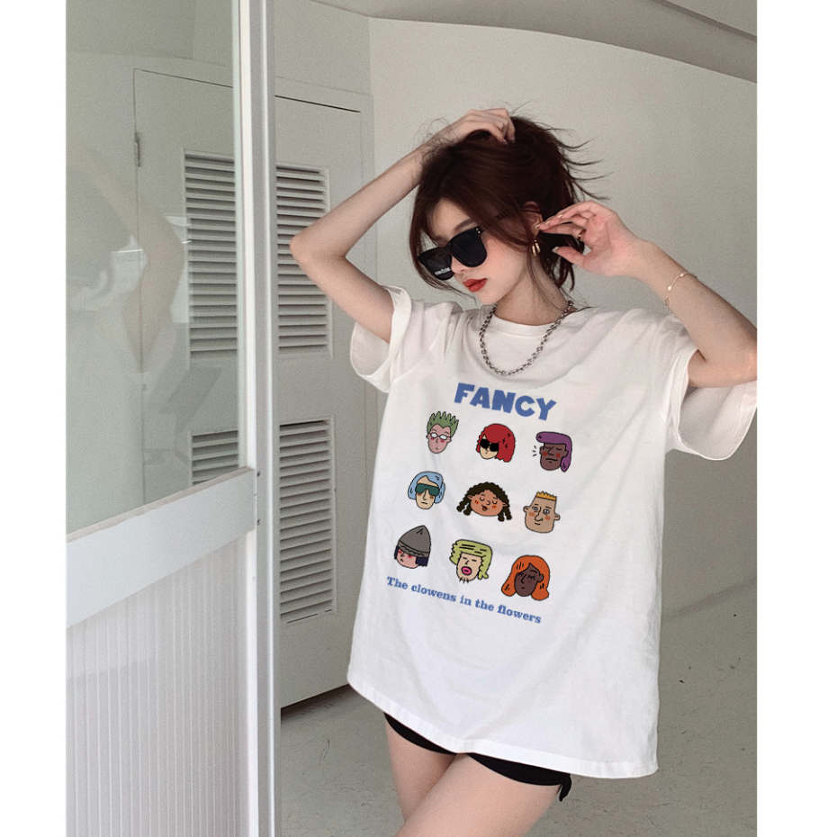 baju atasan wanita terbaru kaos lengan pendek cartoon character graffiti print T-shirt import oversize kaos puith