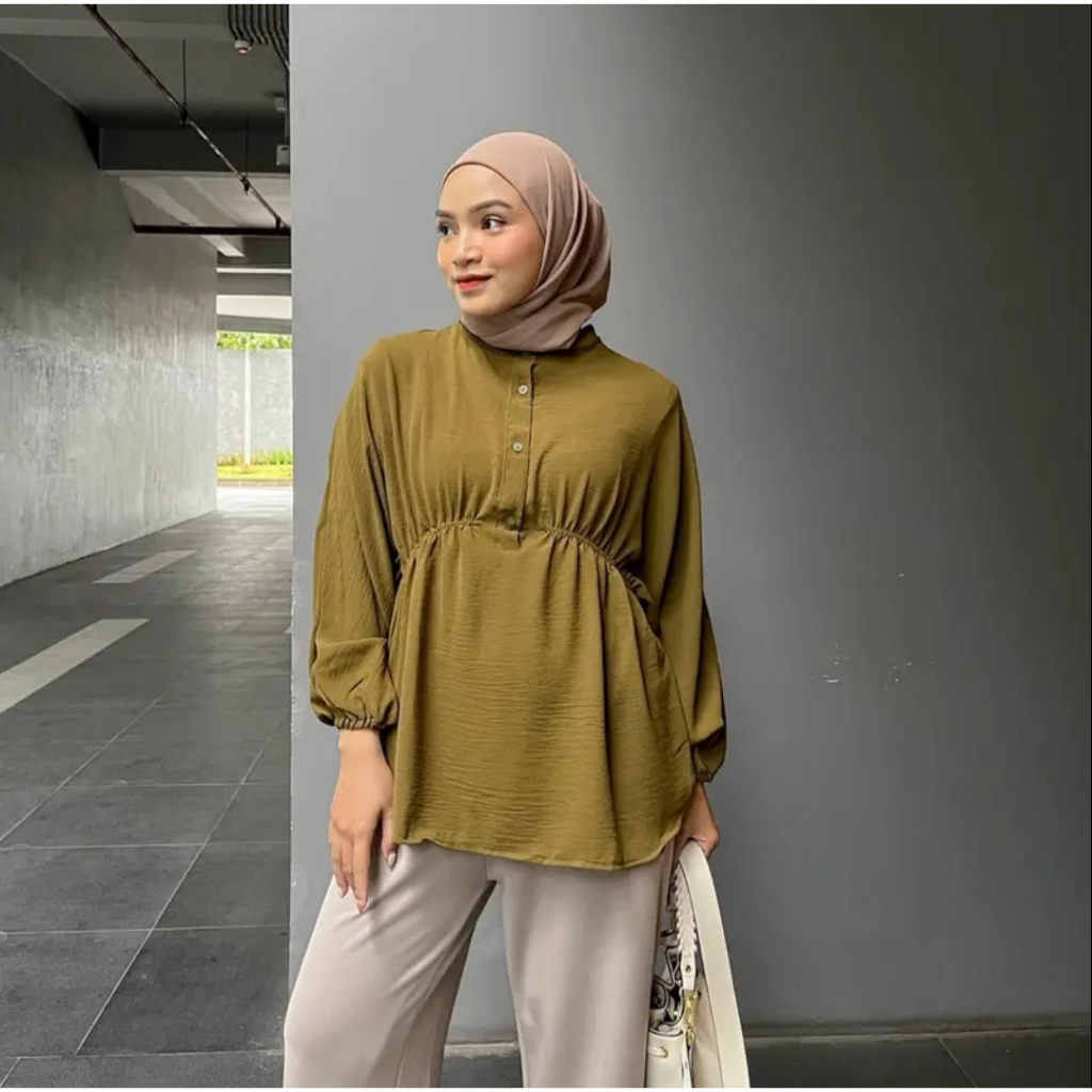 Isyana Blouse Crinkle Jumbo- Atasan Wanita- Atasan Oversize-Kemeja Blouse Casual