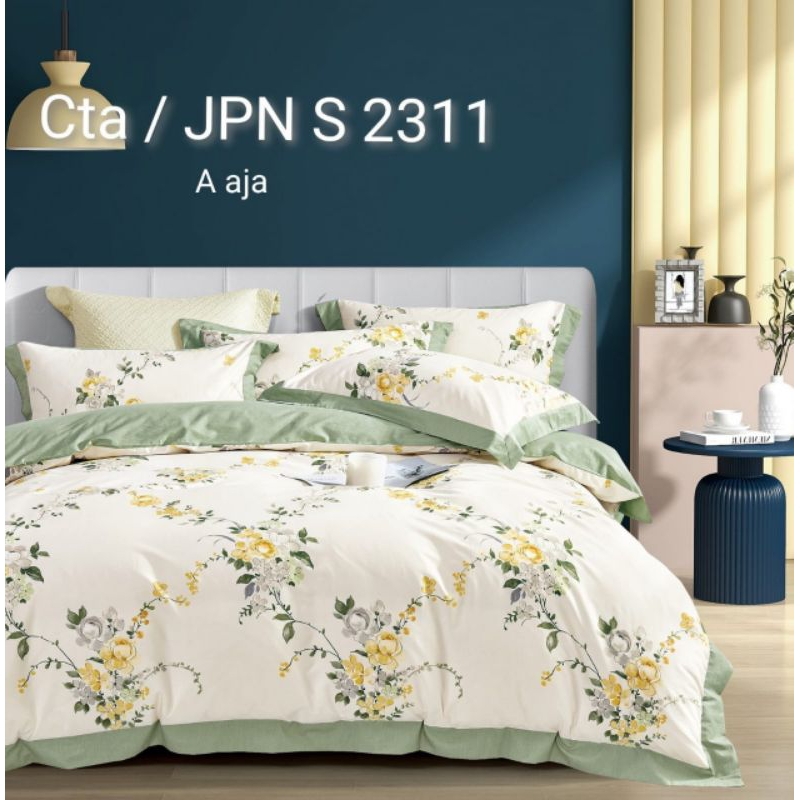 SPREI ANTI GESER HOMEMADE KATUN JEPANG MOTIF BUNGA KUNING AB