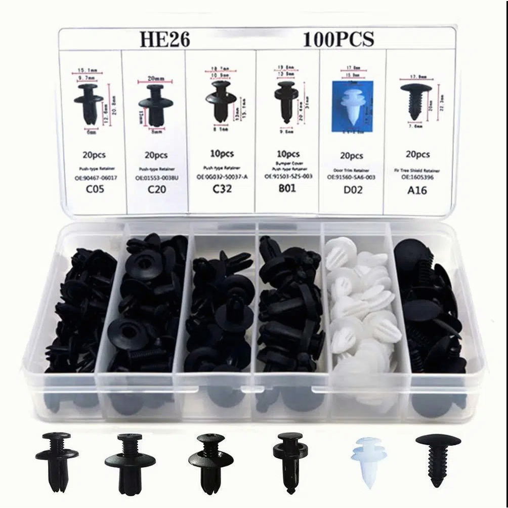 【100 Pcs With Kotak】WTW Clip Trim Kit Mobil/ Baut Rivet Mobil /Push Pin Fastener Mobil/Fender Doortrim Bumper klip Mobil