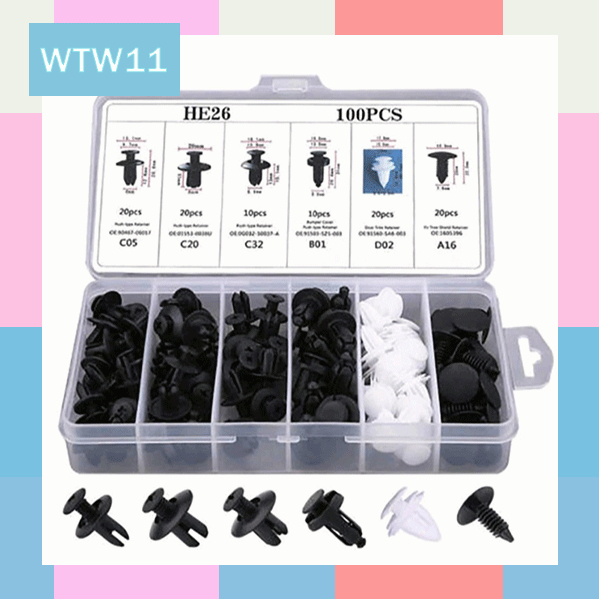 【100 Pcs With Kotak】WTW Clip Trim Kit Mobil/ Baut Rivet Mobil /Push Pin Fastener Mobil/Fender Doortrim Bumper klip Mobil