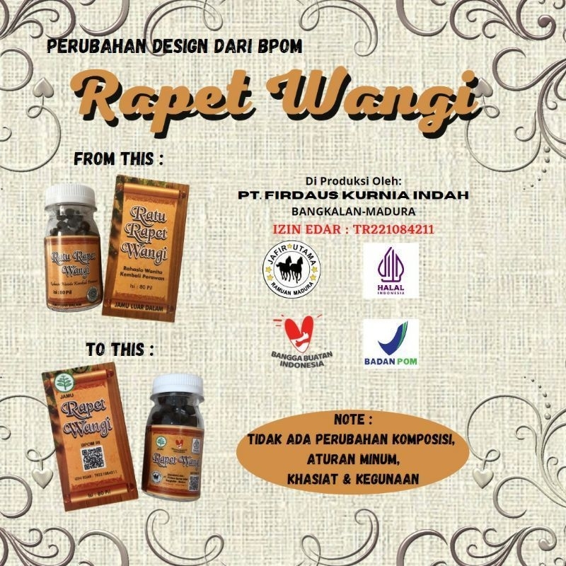 RAPET WANGI BPOM/Ratu Rapet Wangi ASLI 100% (LANGSUNG PABRIK) Jamu Rapet Wangi