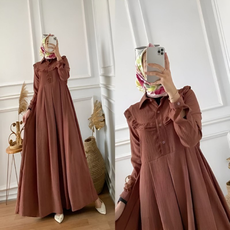 Gamis Mola Maxi Dress Kain Crinkle Airflow Busui