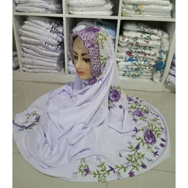 Mukena Terusan Bordir Santri Mukena Terusan Putih Bordir Motid Raflesia