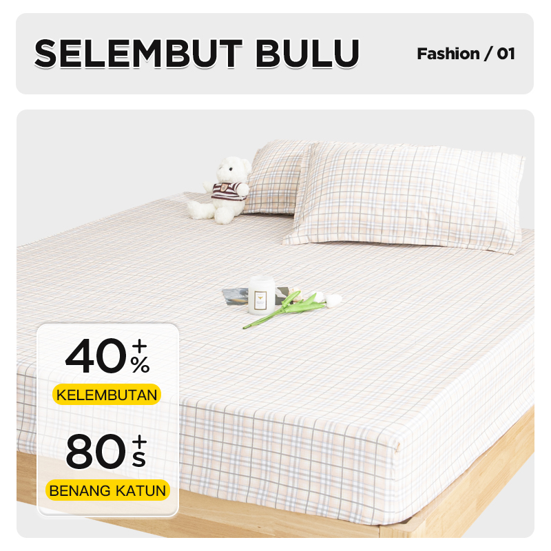 Sprei Aesthetic 160x200 Tempat Tidur Motif Kotak-Kotak Sprei Lembut Bahan Poliester Halus