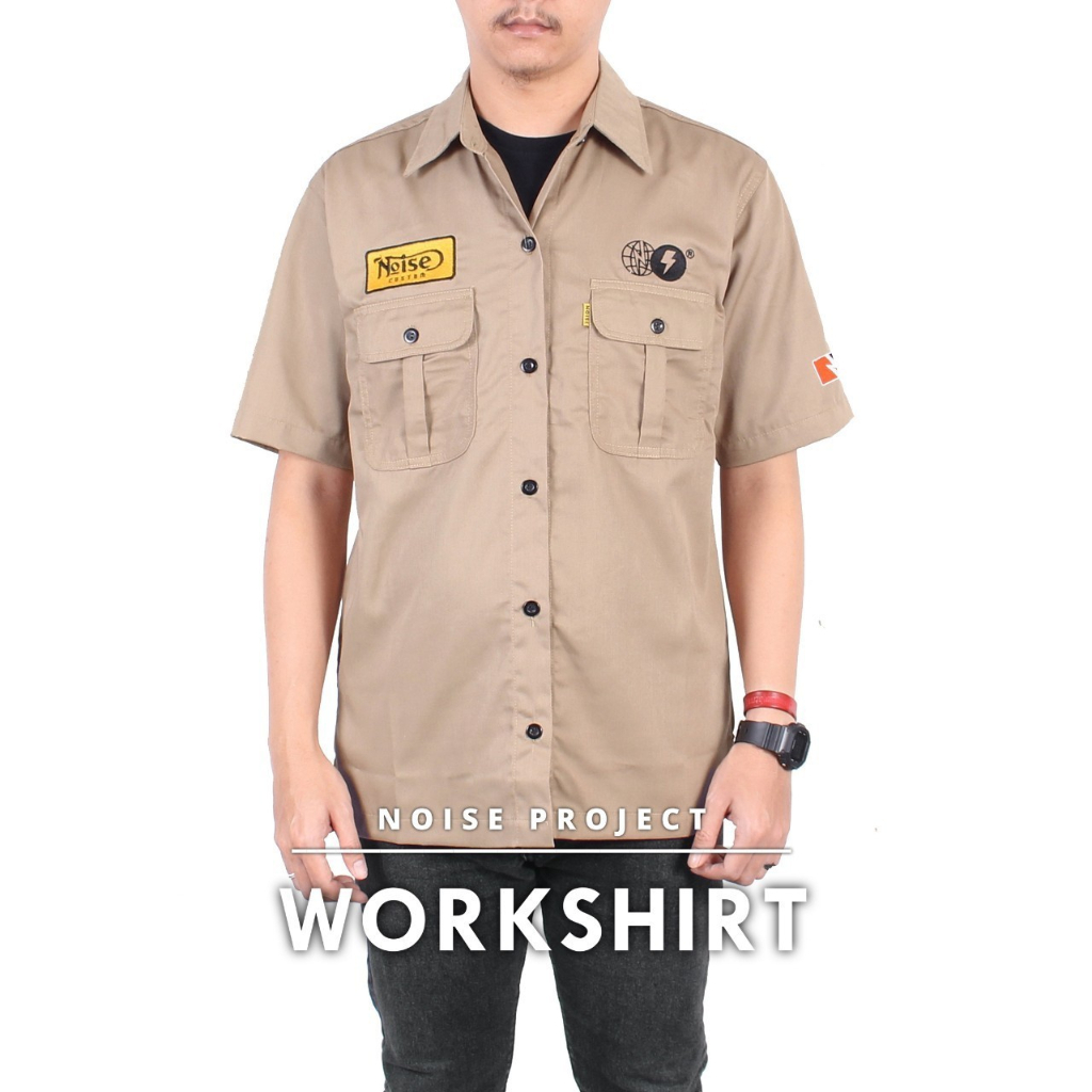 WOLV - Baju Kemeja Kerja Pria Workshirt Mocca Lengan Pendek Original / Baju Bengkel Mekanik Style