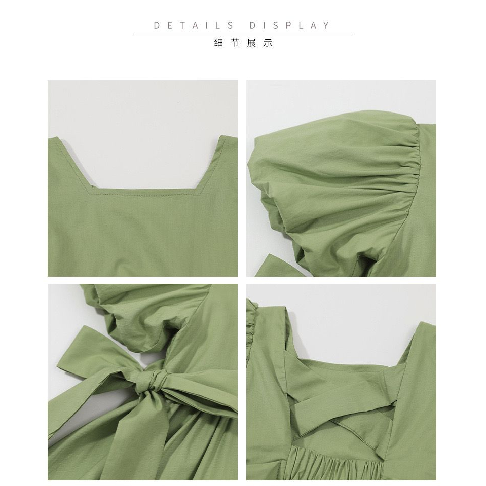 Dress Anak Perempuan Sage Green Motif Polos Pita Samping Tali Silang Belakang