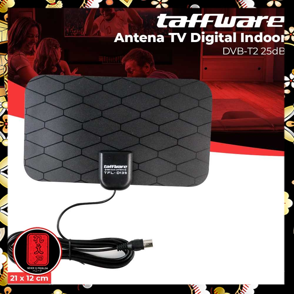 Taffware Antena TV Digital Indoor DVB-T2 25dB Grid Jack Male Plug - TFL-D139 - Black