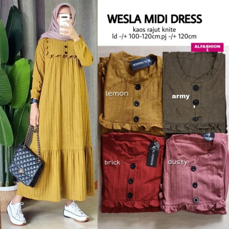 Handayanishop26 || WESLA MIDI DRESS ORIGINAL BY ALFHASHION GAMIS MIDI kaos rajut knit ld 100 cm - 12