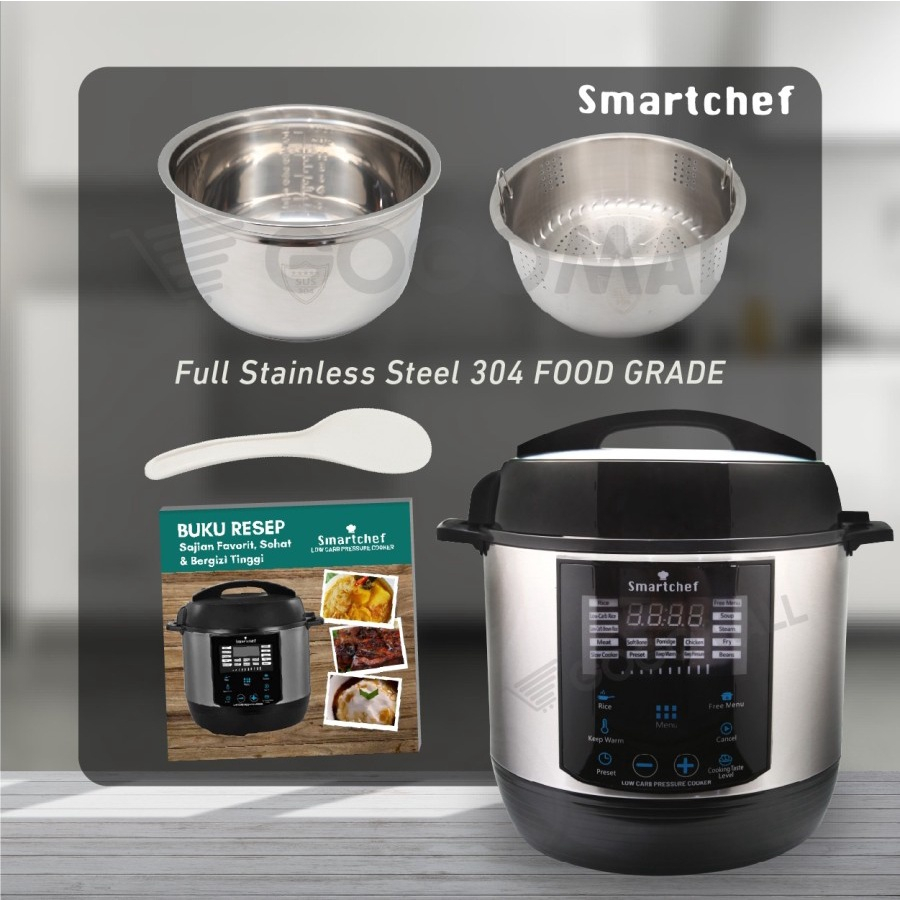 Smartchef Low Carbo Pressure Cooker 5L Panci Presto Pressto Listrik Penanak Nasi Rendah Gula Slow Cooker