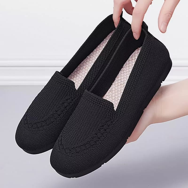 SHOEGALLERY &quot;FREE BOX&quot; LV0248 Sepatu Flatshoes Wanita Import Flatshoes Wanita Sepatu Sport Wanita Tanpa Tali Sepatu Rajut Hitam Wanita Sepatu Flyknit Wanita Import Fashion