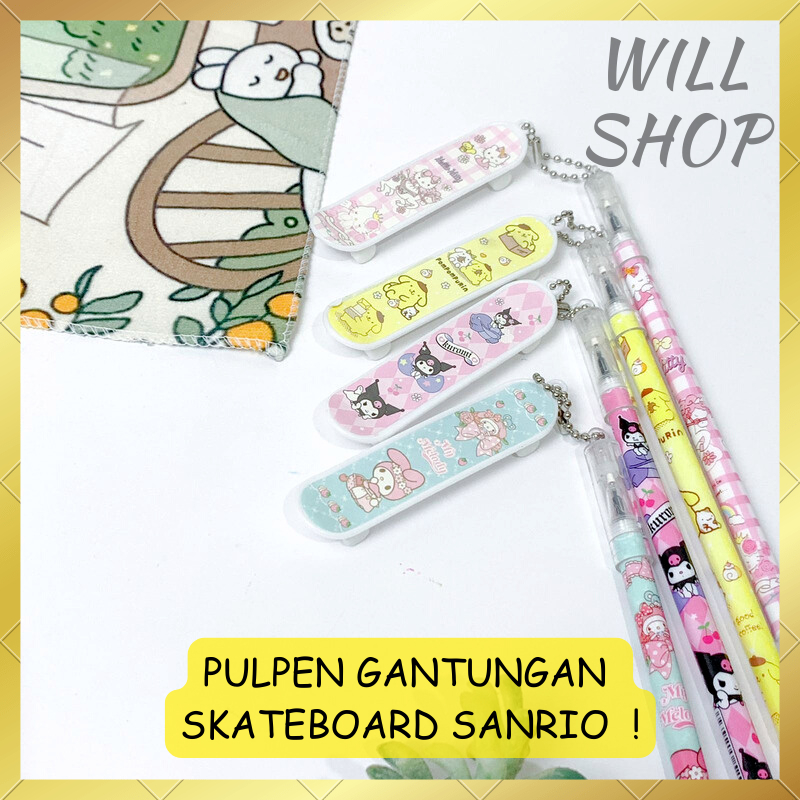 

PULPEN GANTUNGAN / PEN GEL TINTA HITAM DENGAN SKATEBOARD FINGERBOARD SANRIO MERCHANDISE BOLPEN PENA READY COD