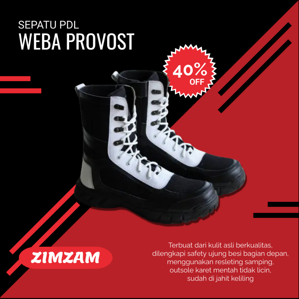 SEPATU TNI POLRI ZIMZAM ORIGINAL PDL WEBA JATAH PROVOST KULIT