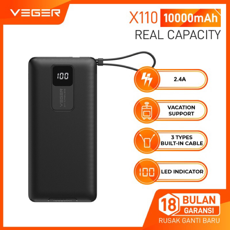 VEGER Powerbank X110 10000mAh 4 Output 2.4A LED Indicator Power Bank