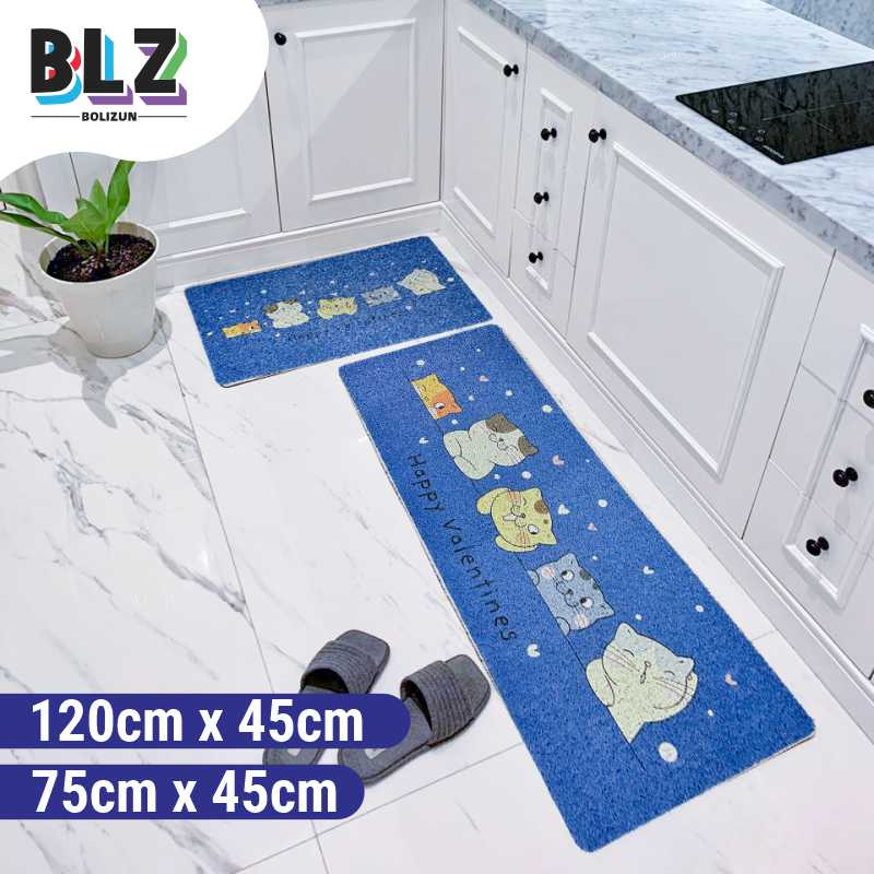 Bolizun Keset Dapur Modern Mie Bihun Lembut Anti Slip 2 in1 (45X75CM &amp; 45X120CM) Keset Alas Lantai Kamar Tidur Rumah Dapur Anti Selip/2 in1 Kitchen Floor Mat