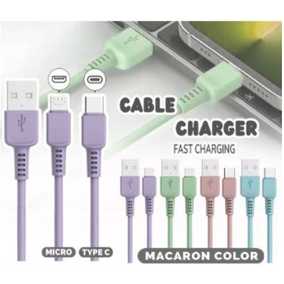 Kabel Data Charger Micro USB &amp; Type C Macaron / Kabel Casan Handphone Fast Charging / Cable Transmission Bentuk Bulat Warna Macaron [MF]