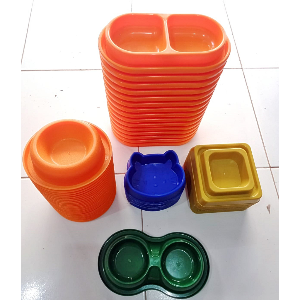 Pet bowl anti-semut double untuk makanan dan minuman. Ukuran: 27cm x 12cm x 4cm Bahan premium sangat tebal wadah pakan tempat makan kucing anjing kelinci HAMSTER