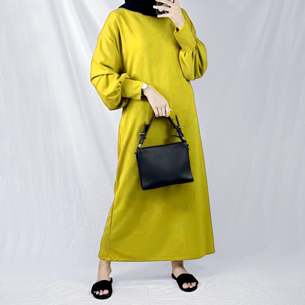 Gladys Dress Polos Lengan Balon / Gamis Polos Wanita