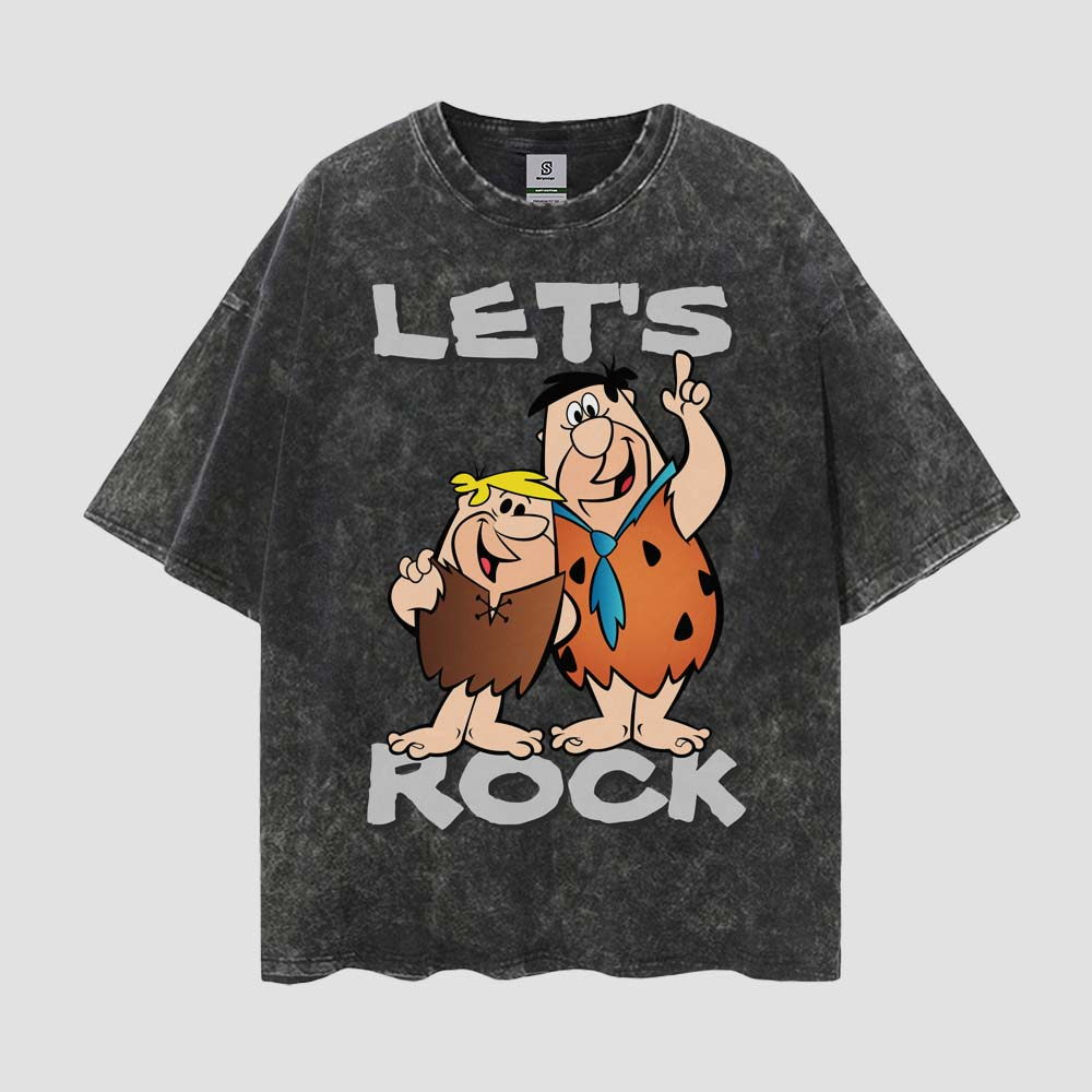 Let's Rock The Flintstones Vintage Style Oversize Washed Tee